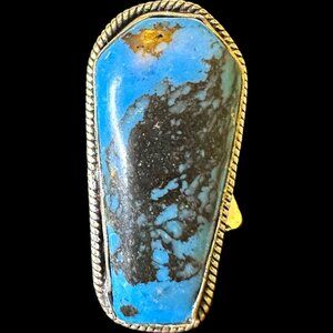 Genuine Burnham Turquoise Sterling Overlay Ring Size 7